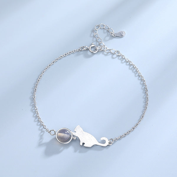 Dainty Moonstone Cat Bracelet