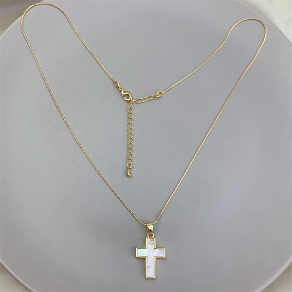 Mother Of Shell Cross Pendant Necklace