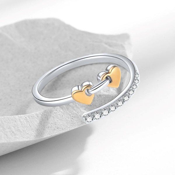 Double Heart Stacking Bypass Ring