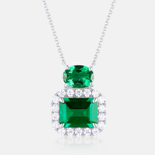 Oval Cut Emerald Halo Pendant Necklace