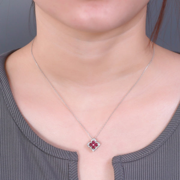 Lab Grown Ruby Four Leaf Clover Necklace