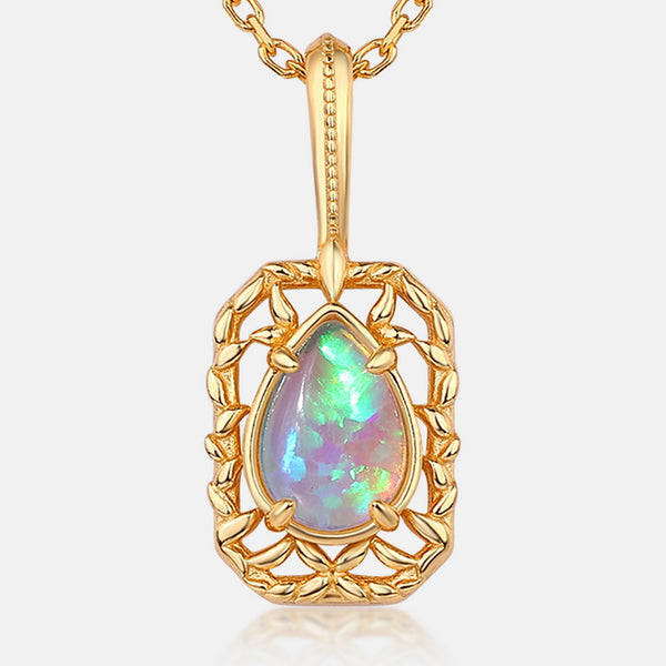 Teardrop Opal Gold Leaf Pendant Necklace