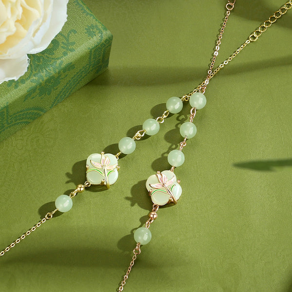 Magnolia Flower Four Leaf Clover Bracelet