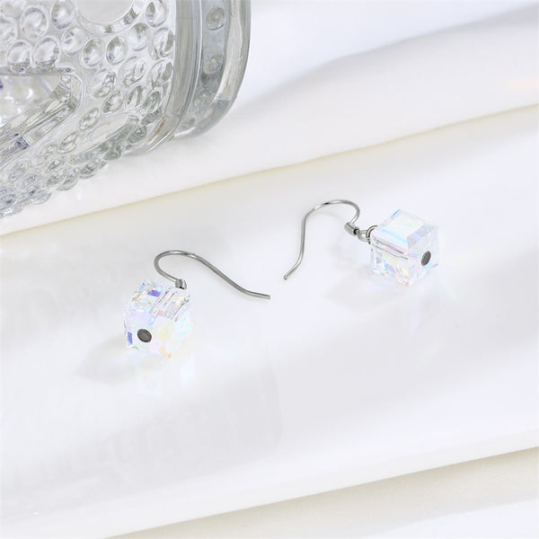 Sugar Cube Square Crystal Hook Earrings