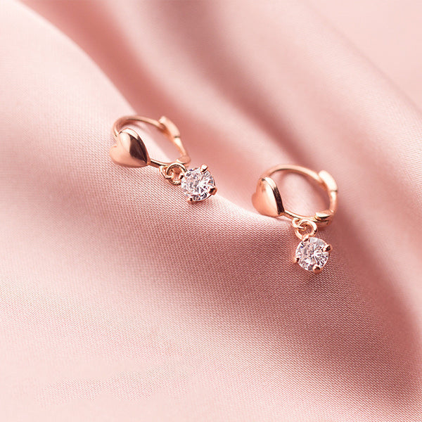 Dainty Heart Drop Hoop Earrings