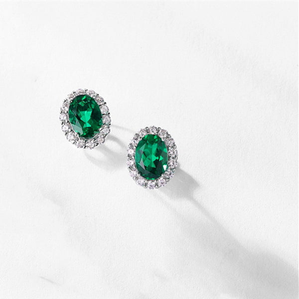 Lab Grown Emerald Halo Stud Earrings