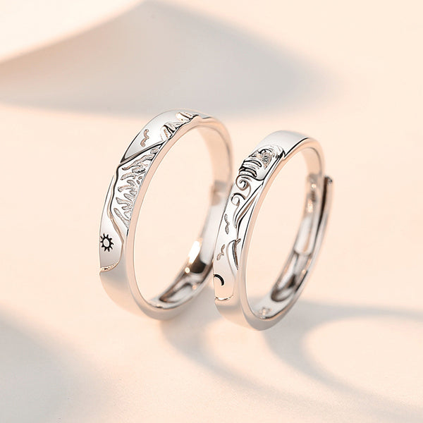 Mountain Ocean Couple Matching Ring