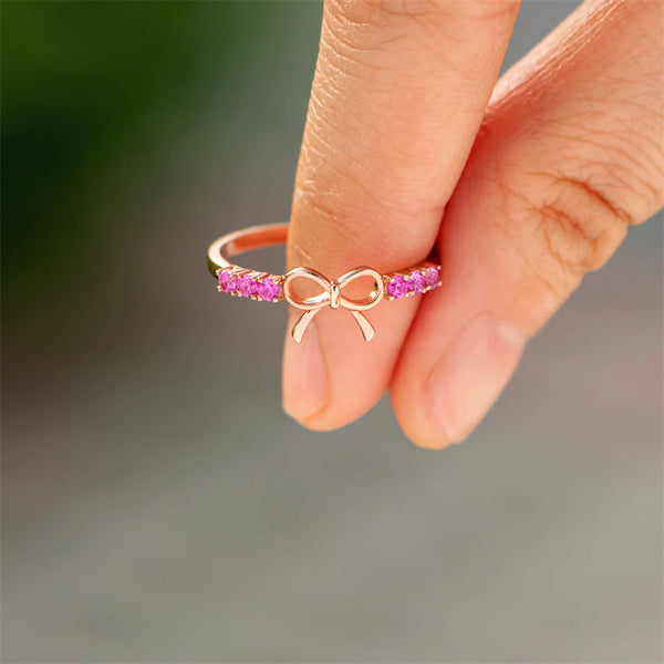 Dainty Pink Gem Bow Tie Ring