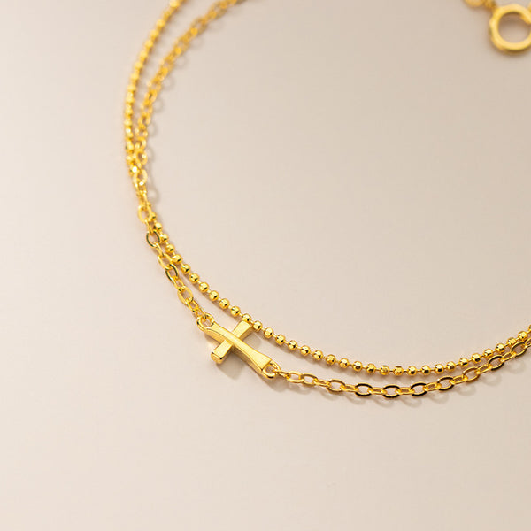 Gold Cross Double Chain Bracelet