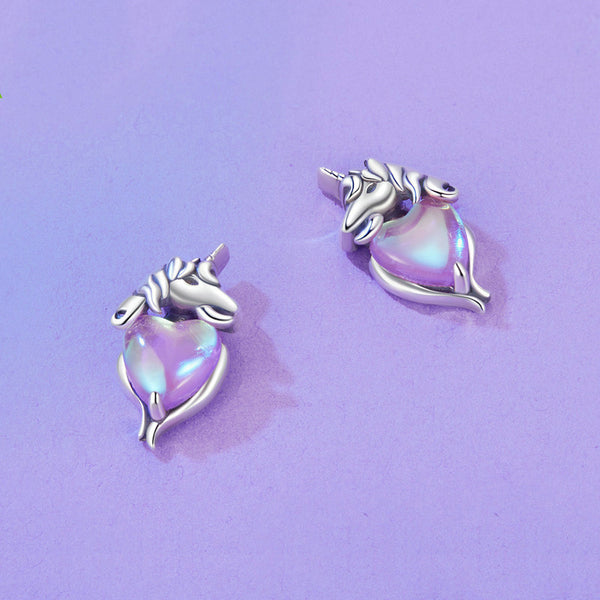 Purple Heart Unicorn Stud Earrings