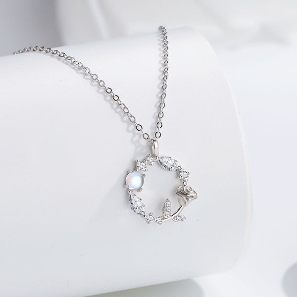 Rose Flower Moonstone Necklace