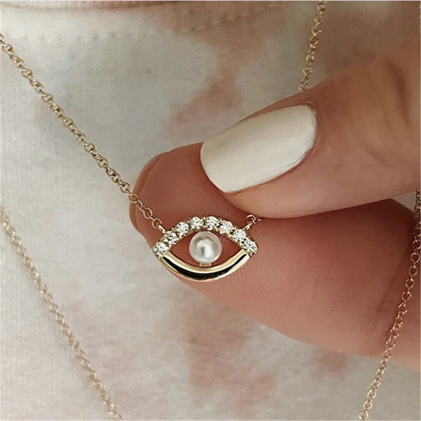 Dainty Pearl Evil Eye Necklace