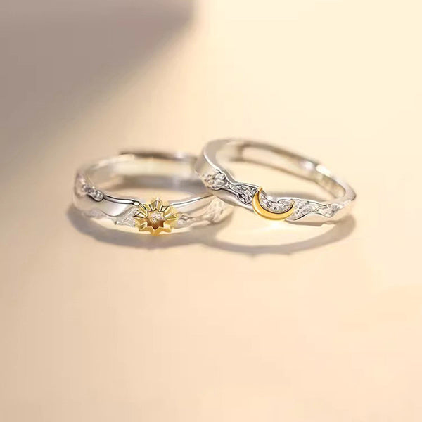 Gold Sun Moon Matching Couple Ring