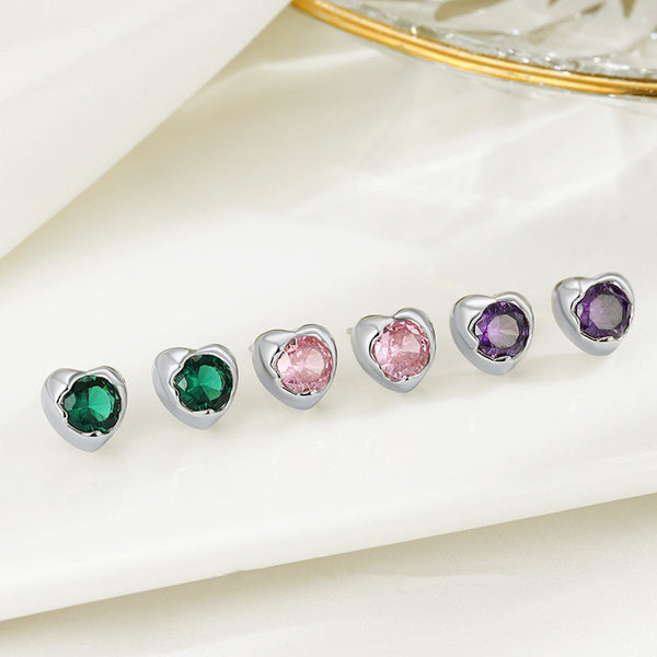 Color Gemstone Heart Stud Earrings