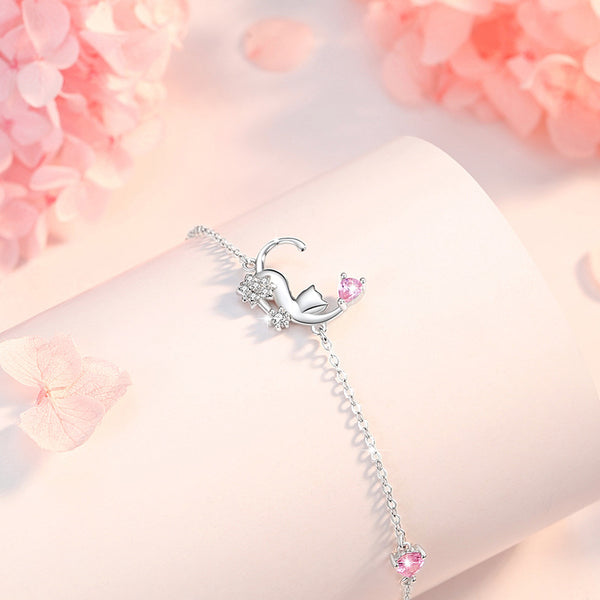 Cute Cat Pink Heart Bracelet