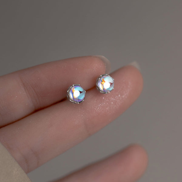 Mini Round Moonstone Stud Earrings