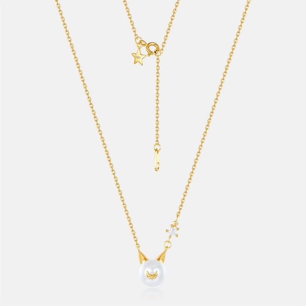 Cute Pearl  Cat Charm Necklace