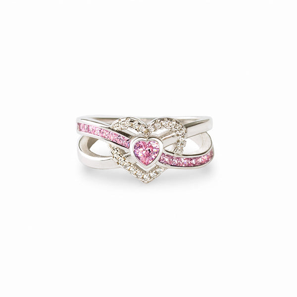 Pink Heart Double Layer Band Ring