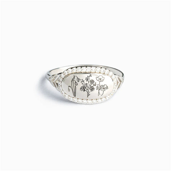 Silver Enamel Flower Ring