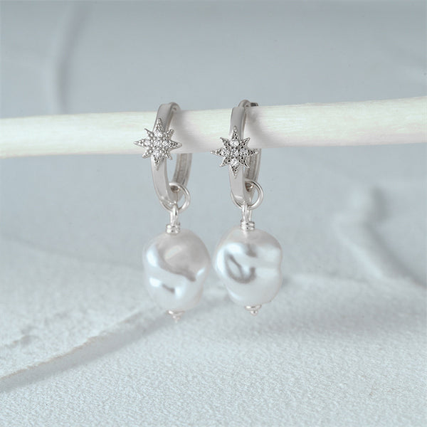 Baroque Pearl Drop Huggie Earrings