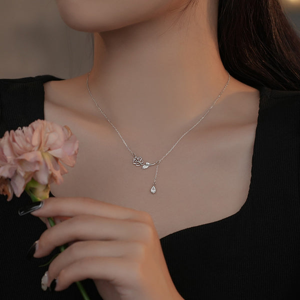 Silver Rose Flower Necklace