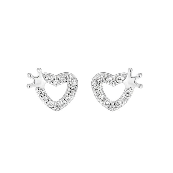 Dainty Crown Heart Stud Earrings