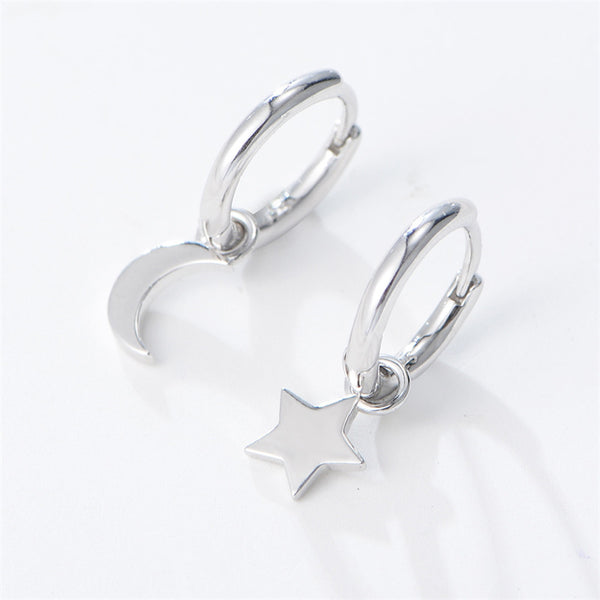 Mismatch Star Moon Drop Hoop Earrings