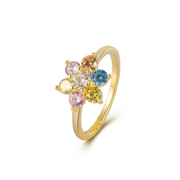 Rainbow Gem Flower Ring