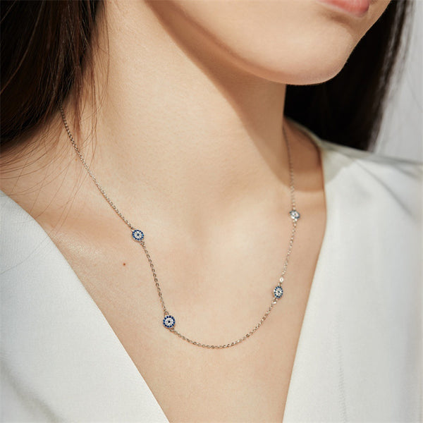 Blue Evil Eye Circle Charm Necklace