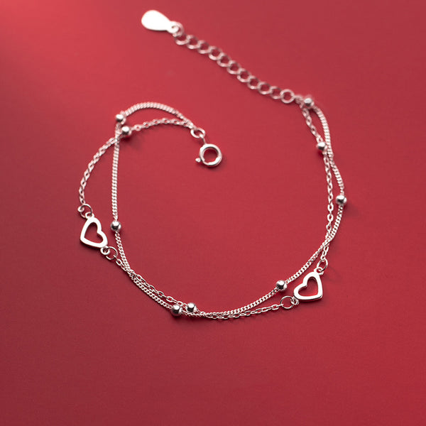 Dainty Heart Double Chain Bracelet