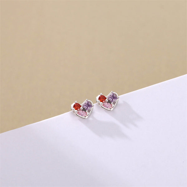 Color Gem Heart Stud Earrings