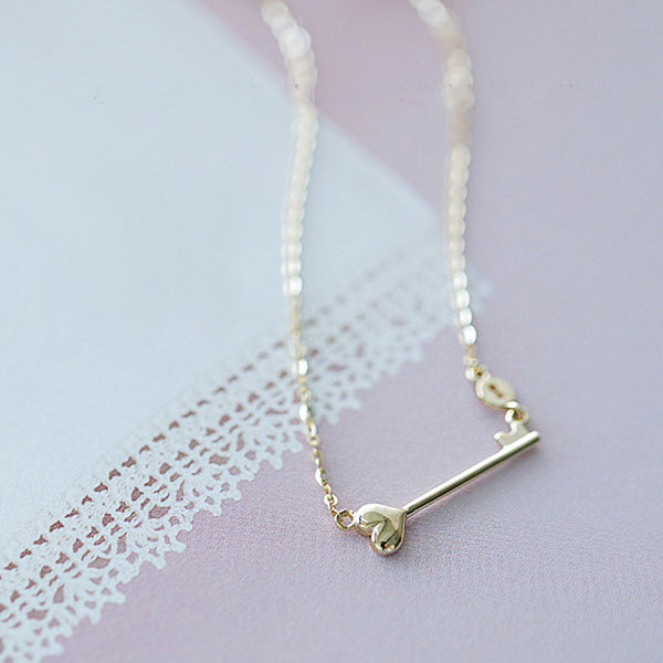 Gold Heart Key Necklace