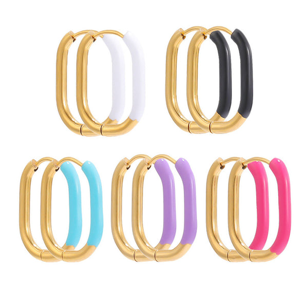 Colored Enamel U Shaped Hoop Earrings