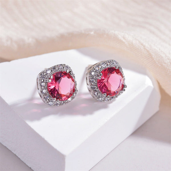 Color Gemstone Wedding Stud Earrings