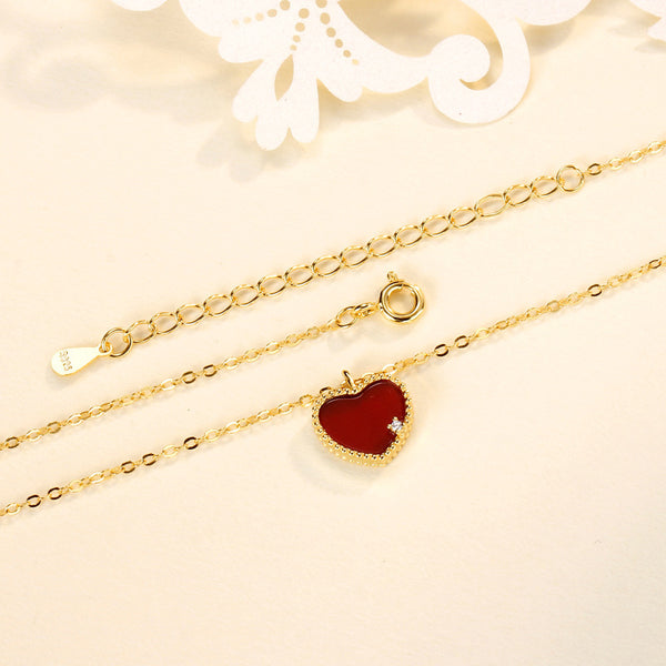 Red Agate Heart Pendant Necklace