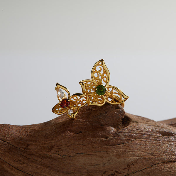 Gold Diopside Garnet Butterfly Ring