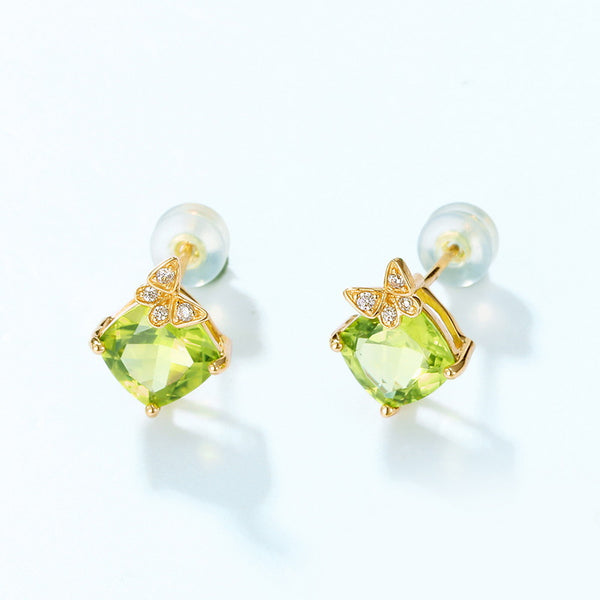 Solid 14k Gold Peridot Butterfly Stud Earrings