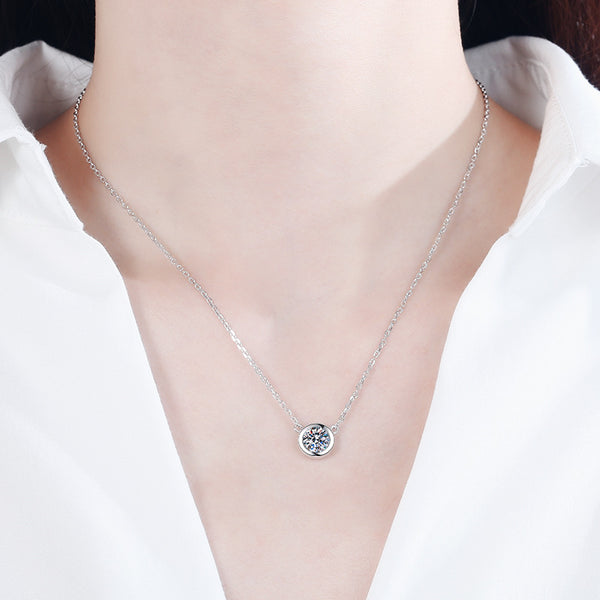 Solitaire Round Moissanite Charm Necklace