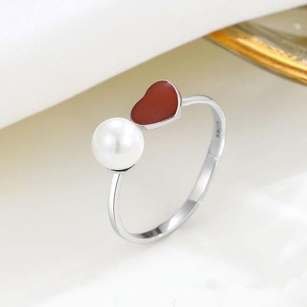 Red Heart Pearl Ring