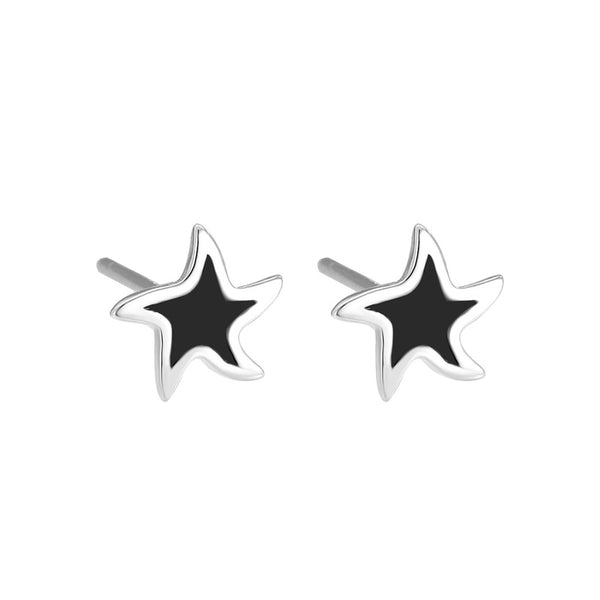 Black Enamel Star Stud Earrings