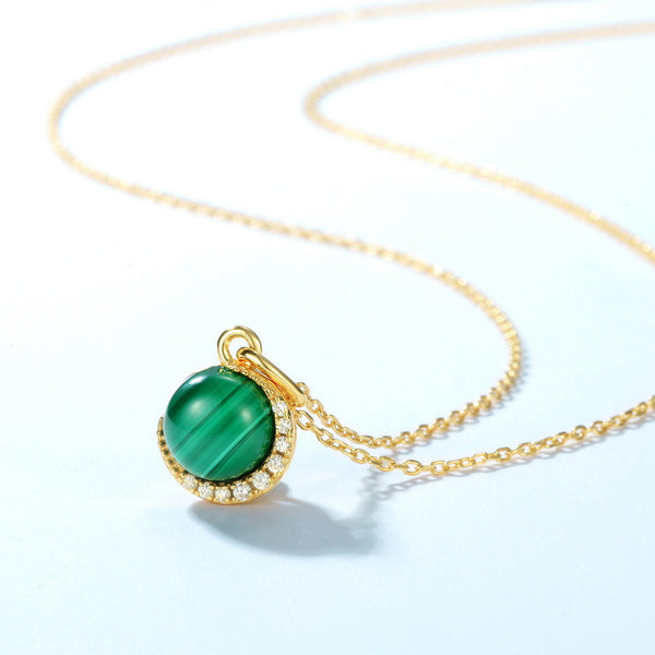 Malachite Moon Pendant Necklace