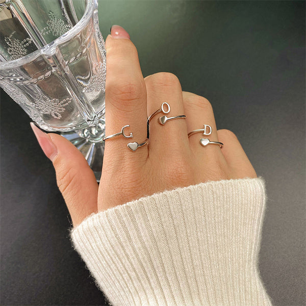 Initial Letter Heart Stacking Ring