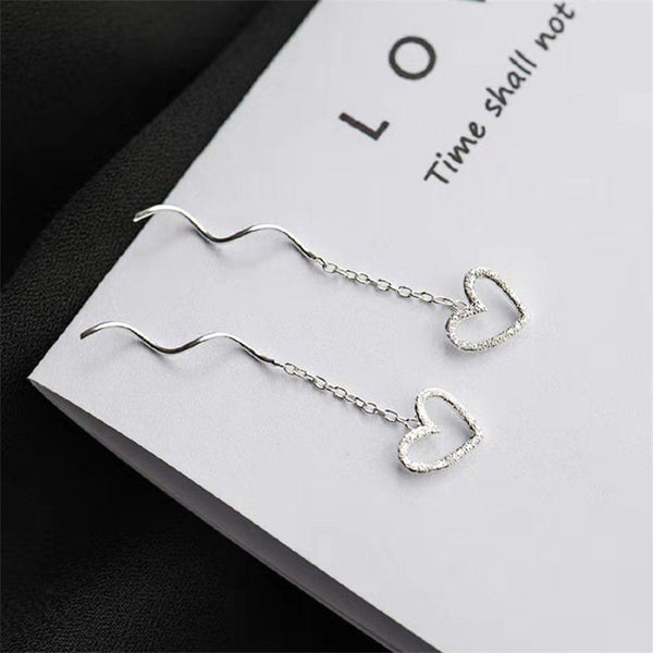 Silver Heart Ear Threader Earrings