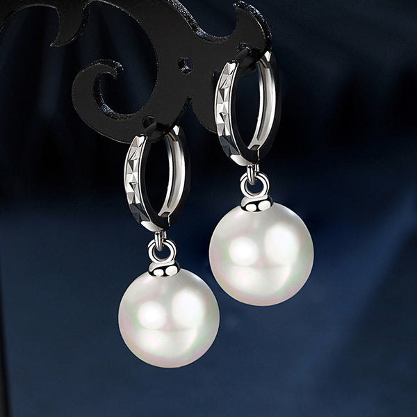 Round Pearl Drop Hoop Earrings