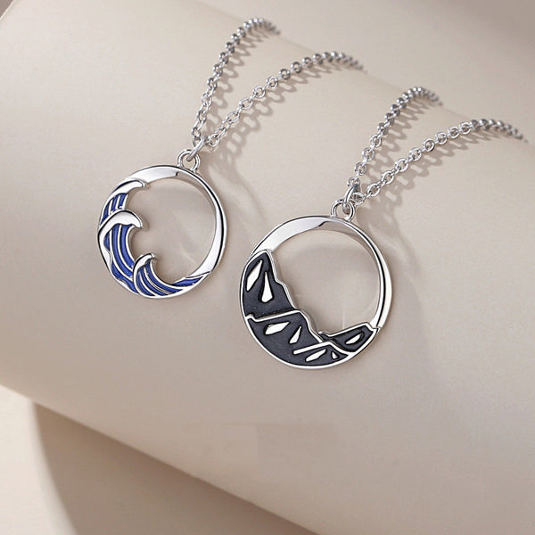 Mountain Ocean Matching Couple Necklace