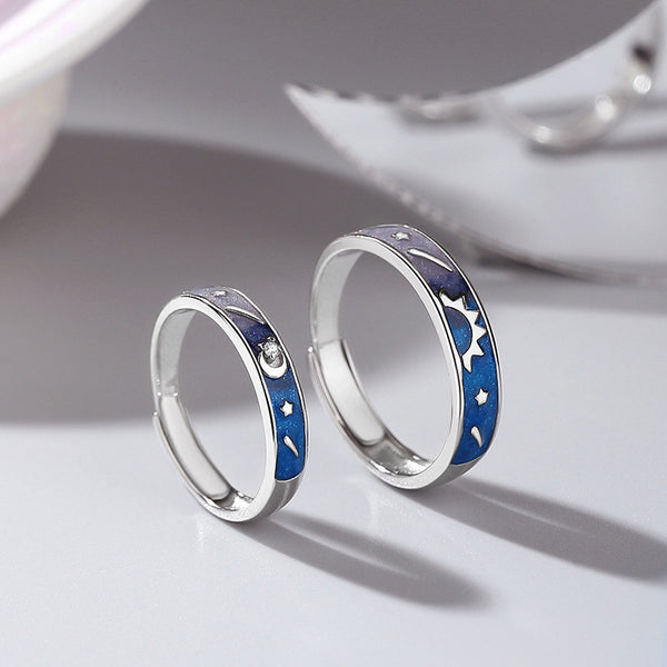 Sun Moon Enamel Couple Matching Ring