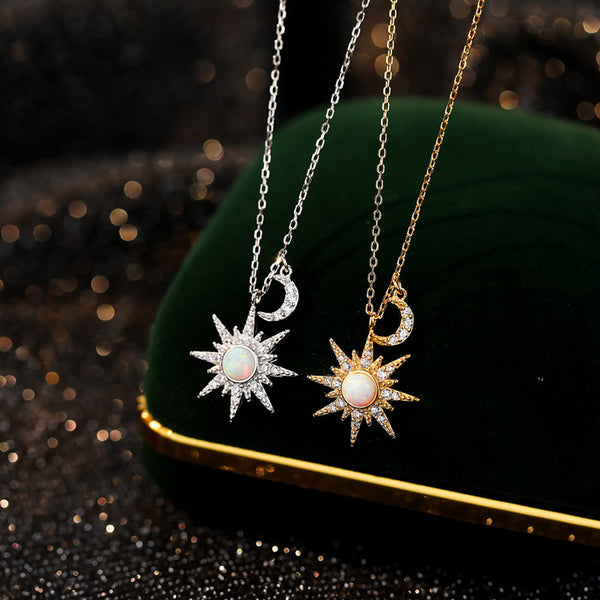 Opal Sun Moon Pendant Necklace