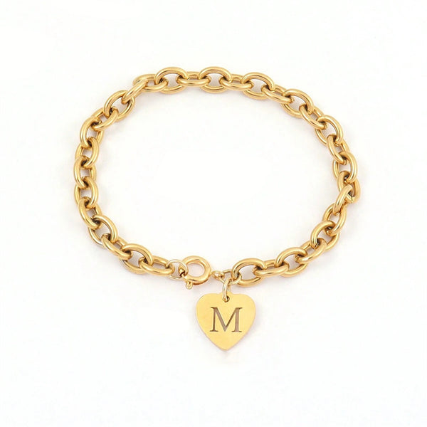 Initial Letter Heart Charm Bracelet