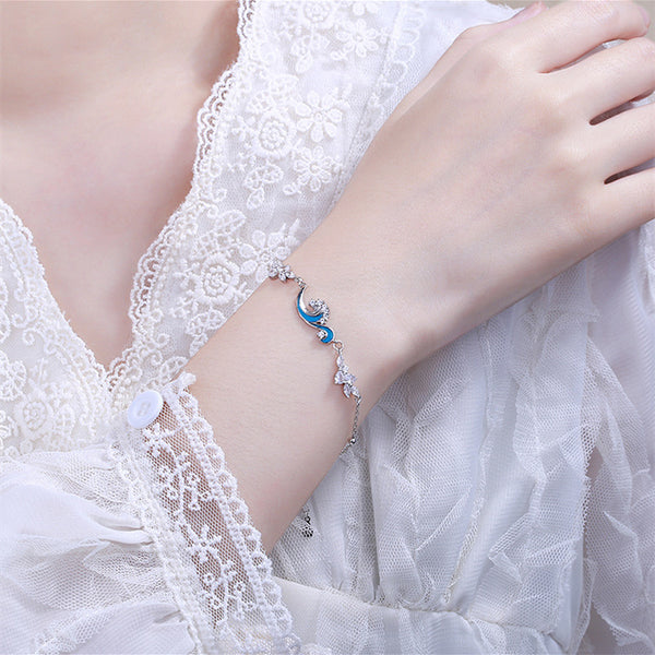 Dainty Blue Ocean Wave Charm Bracelet