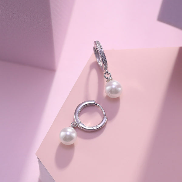 Round Pearl Drop Hoop Earrings